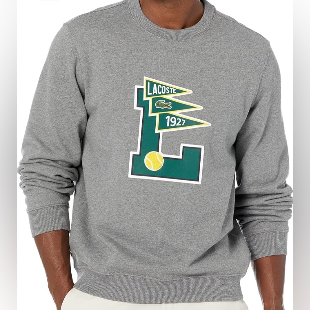 Lacoste Men's Long Varsity Crewneck Sweatsuit Set Gray Size 4XL With Pockets